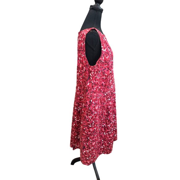 Talbots Red Floral Sleeveless Dress 14W Cotton/Spandex Pockets Boho Cottage Core - Picture 4 of 12